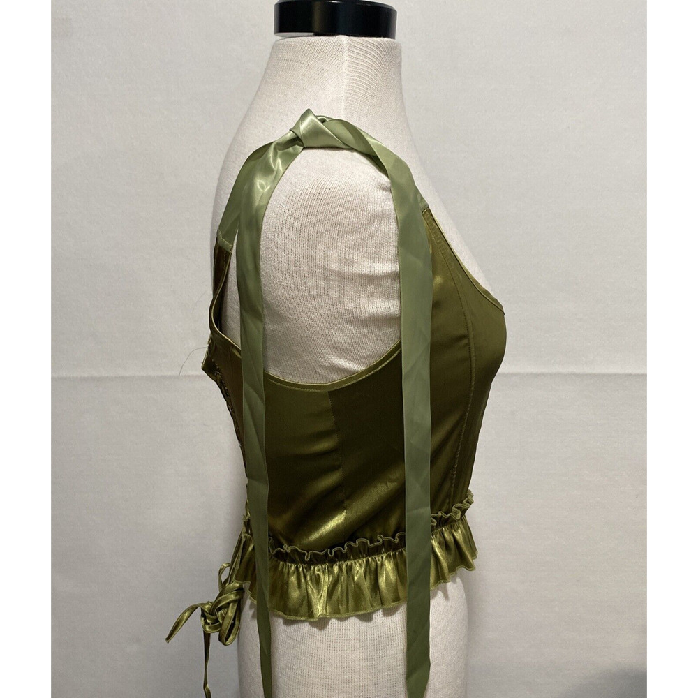Ribbon Corset Top Medium Whimsical Satiny Chartreuse Lace Up Back Fairy - Picture 2 of 8